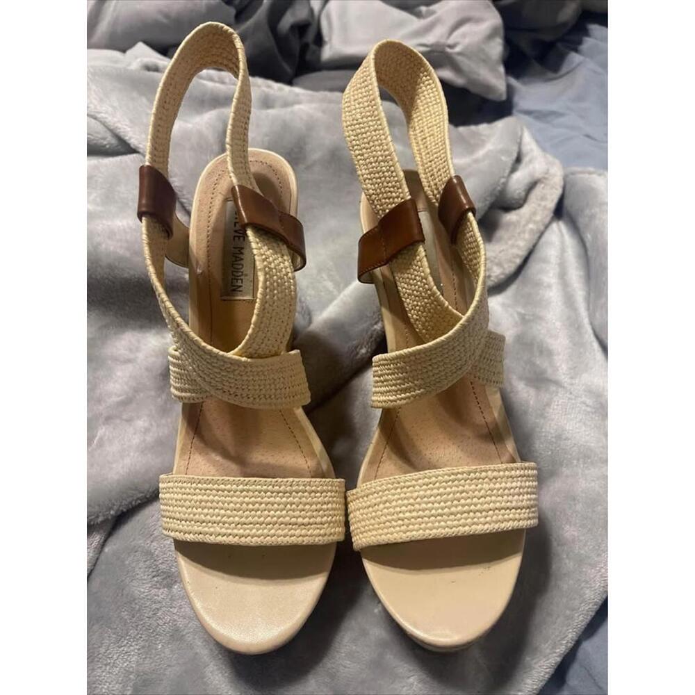 Steve Madden Stylish Wedge Sandals - Beige with Cork Sole